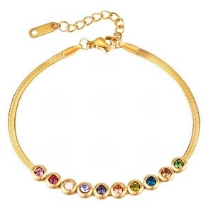 18K Gold Plated Rainbow Gem Bracelet – CZ Stones, Waterproof, Adjustable
